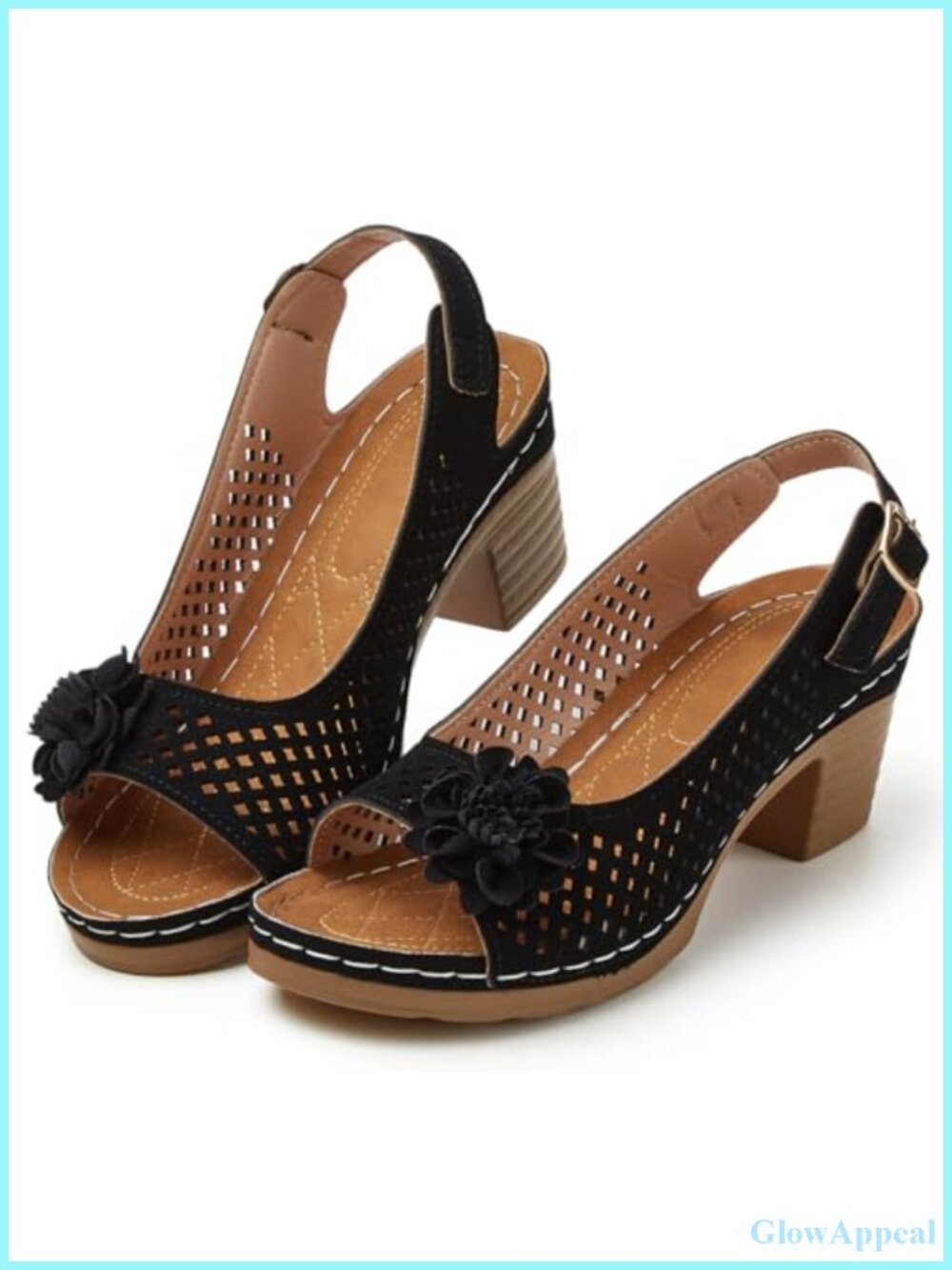Women's Block Heel Sandals Open Toe Ankle Strap Faux Leather Dress Casual